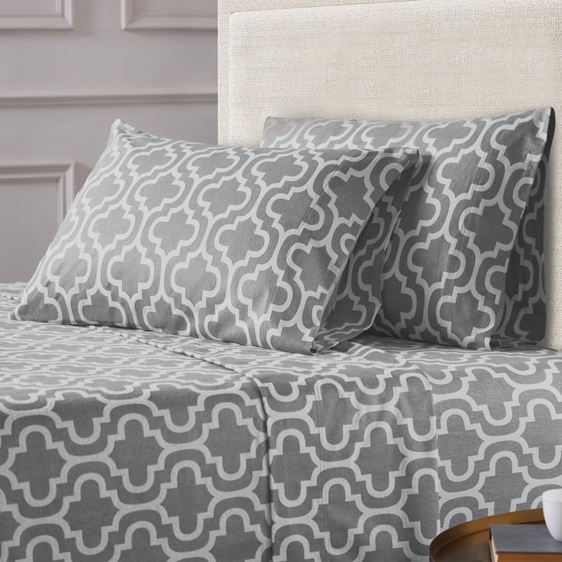 Superior All Season Brushed Flannel Trellis Pillowcase Set (Set of 2) - King Trellis - Grey