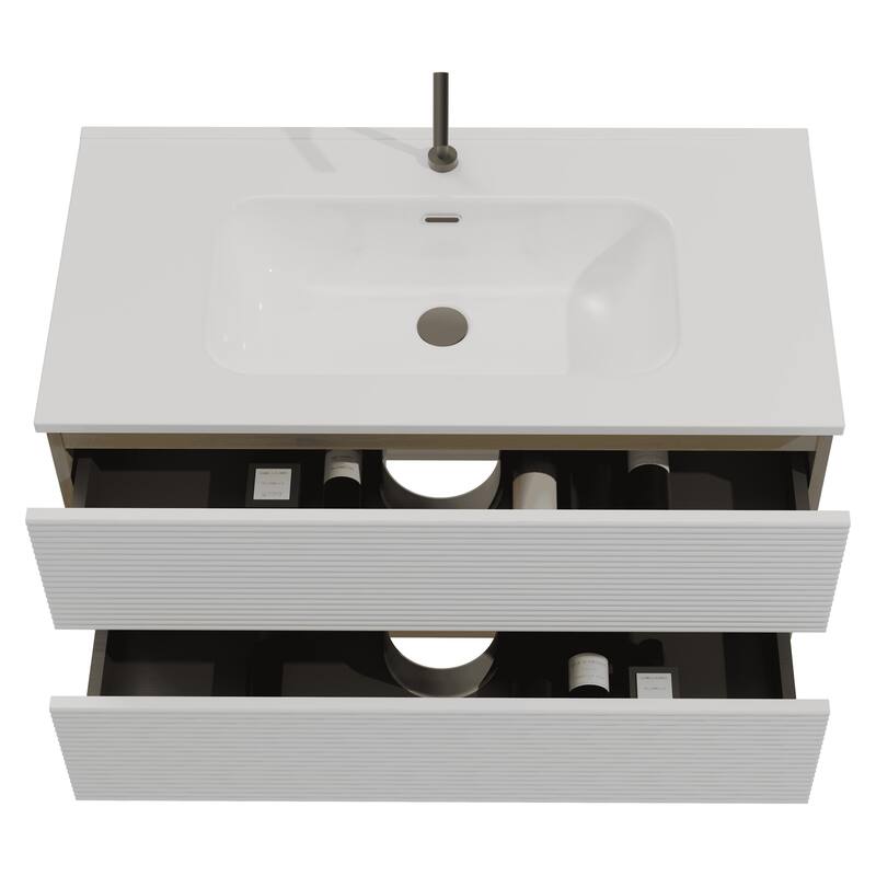 35" Modern Bathroom Vanity with Silent Soft-Closing Drawers, Eco-Friendly Natural Oak Finish