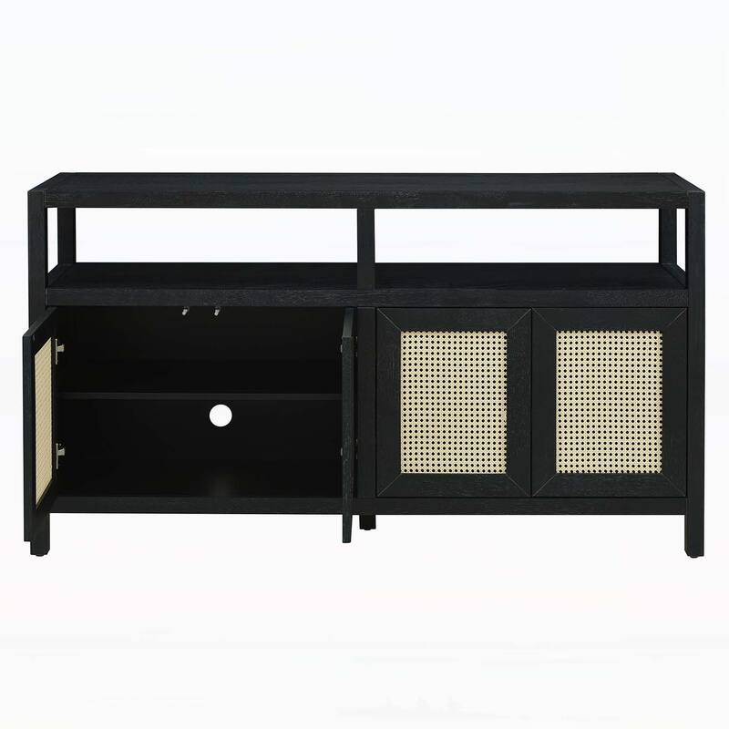 Bohemian-Inspired Rattan Storage Cabinet for Optimal Living and Dining Room Organization