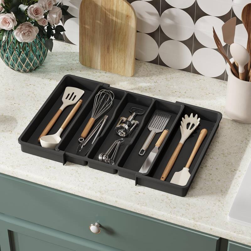 Expandable & Adjustable Utensil Drawer Organizer - Black Large