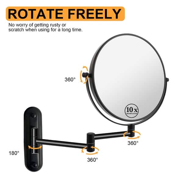 dimension image slide 10 of 11, 8" Bathroom Mirror Wall Mounted Magnifying Reversible Double Sided 1X/10X Makeup Mirror
