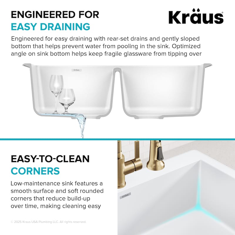 KRAUS Forteza Granite 33 inch 50/50 Undermount Drop-in Kitchen Sink