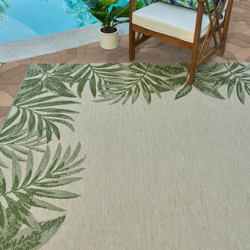 Gertmenian Paseo Tropic Palm Green Casual Palm Boarder Flatweave Indoor/ Outdoor Area Rug