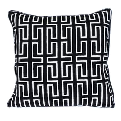 Geometric Handmade Cotton Throw Pillow - 20" - Black and White