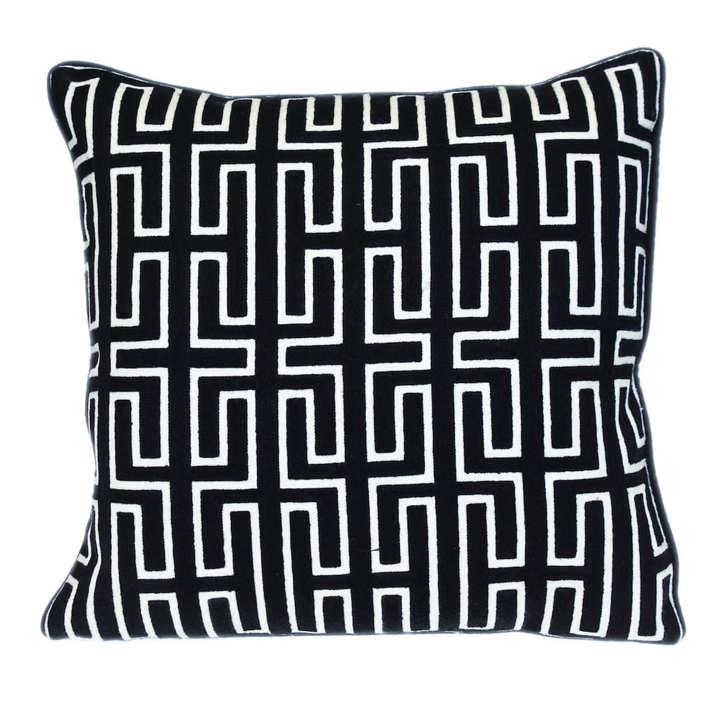Geometric Handmade Cotton Throw Pillow - 20" - Black and White