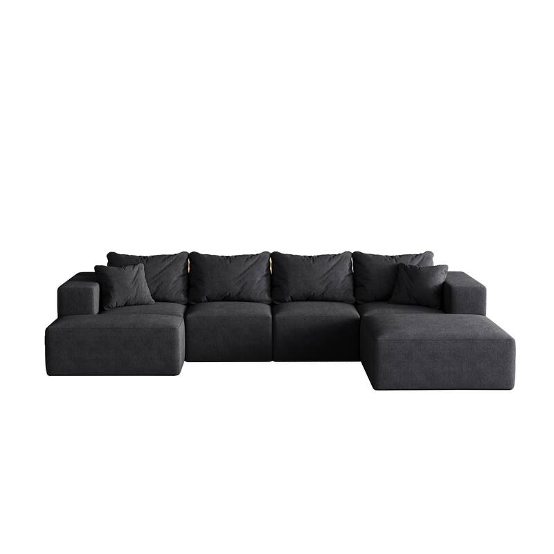 Upholstered Sectional Boneless Couch Set,Modular 132" L Shaped Sectional With 6 Pillows,Free Combination Sofa Couch