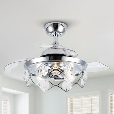 36-in Modern 3-Blade Chrome Crystal Retractable Ceiling Fan with Remote - 36-in W