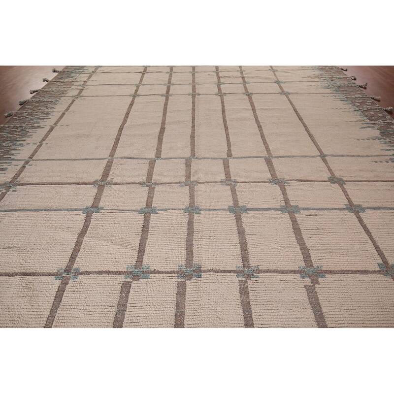 Ivory Moroccan Oriental Large Area Rug Handmade Bedroom Wool Carpet - 12'1"x 15'5"