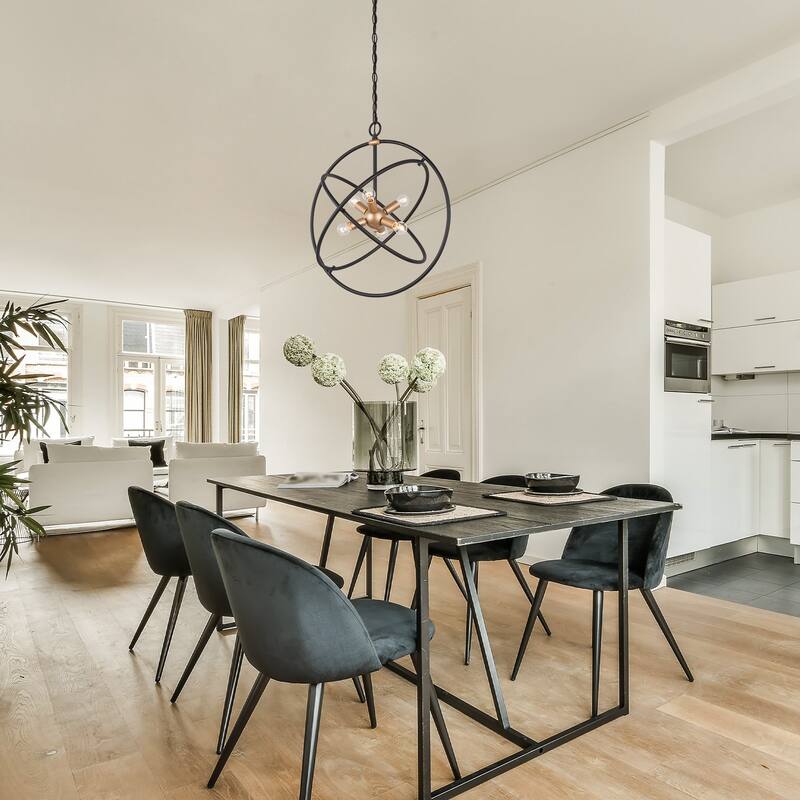 Halam Modern Farmhouse Chandelier Black Brass Sputnik 6-light Golobe Dimmable Lights