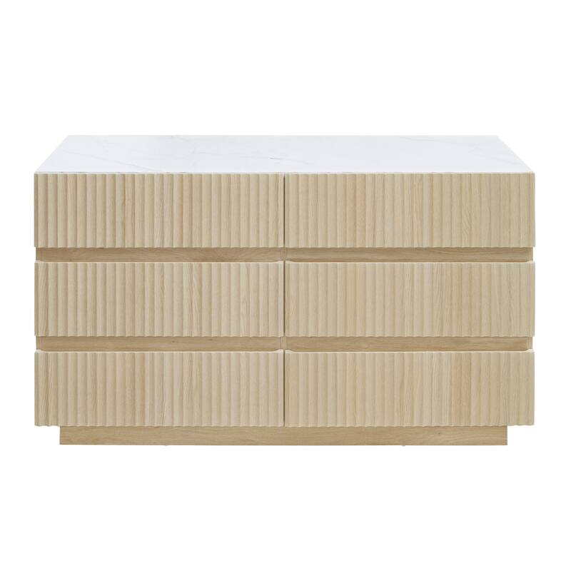 Fluted 6 Drawer Dresser, Double Dresser Chest with LED lights