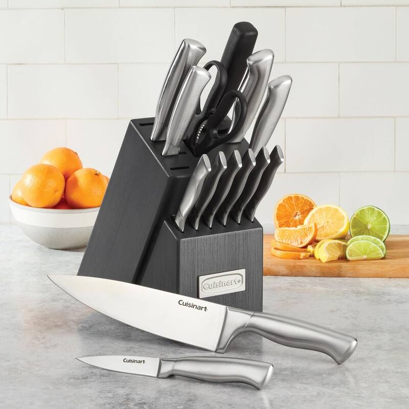 Cuisinart Professional Block Knife Set, 15pc Cutlery Knife Set , Stainless Steel, Durable & Dishwasher Safe Gray - Grey - 15 Piece