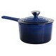 preview thumbnail 1 of 6, MegaChef 2 Quart Enameled Cast Iron Sauce Pan in Gradient Dark Blue