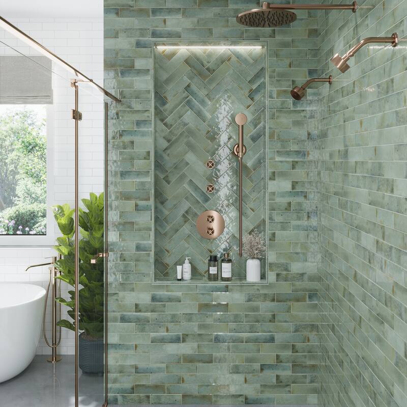 Apollo tile 2.5" x 8" Antiek Glossy Sage Green Ceramic Tile (5.38 sq ft/case) - 38 Pack