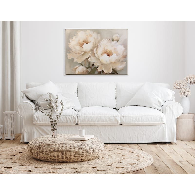 Kate and Laurel Sylvie Beaded Painterly Peonies Framed Canvas by The Creative Bunch Studio