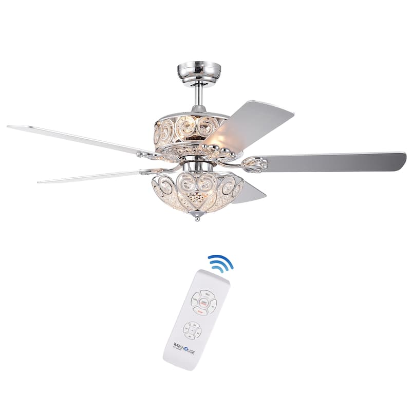 Catalina Chrome 5-blade 52-inch Crystal Ceiling Fan - Chrome Remote