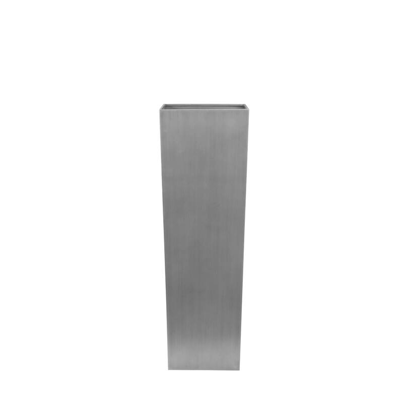 Zeny 48 Inch Tall Planter Vase with Hidden Insert, Tapered Barrel, Silver
