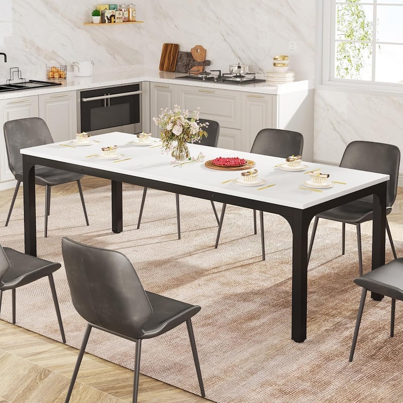 78.7" Rectangular Dining Table, Wood Kitchen Table for Home, Restaurant, Cafe, Office, Apartment, Bakery - White+Black