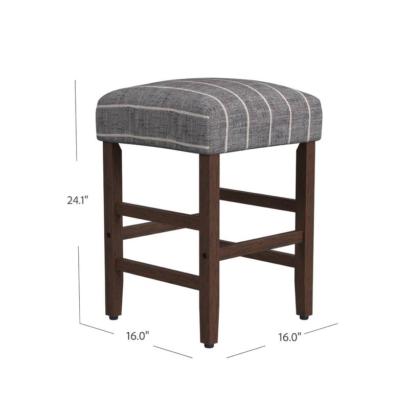 Mola Backless Counter Height Stool, Navy Blue Striped Polyester, Brown