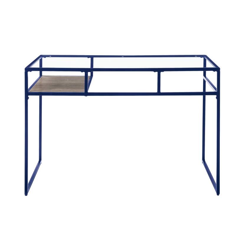 Yasin Glass Top & Blue Finish Writing Desk