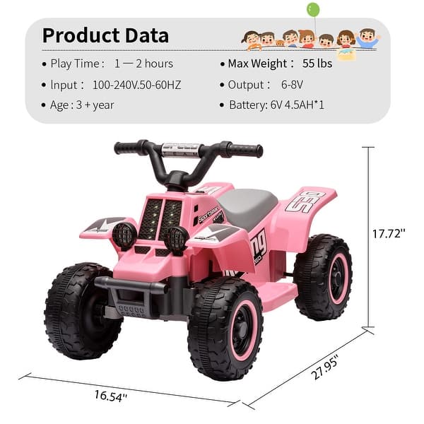 dimension image slide 1 of 6, 6V Electric ATV Ride-On Toy for Toddlers with LED Headlights