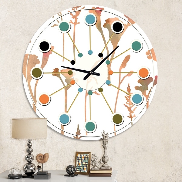 Designart 'Retro Handdrawn Flowers I' Mid-Century wall clock. Opens flyout.