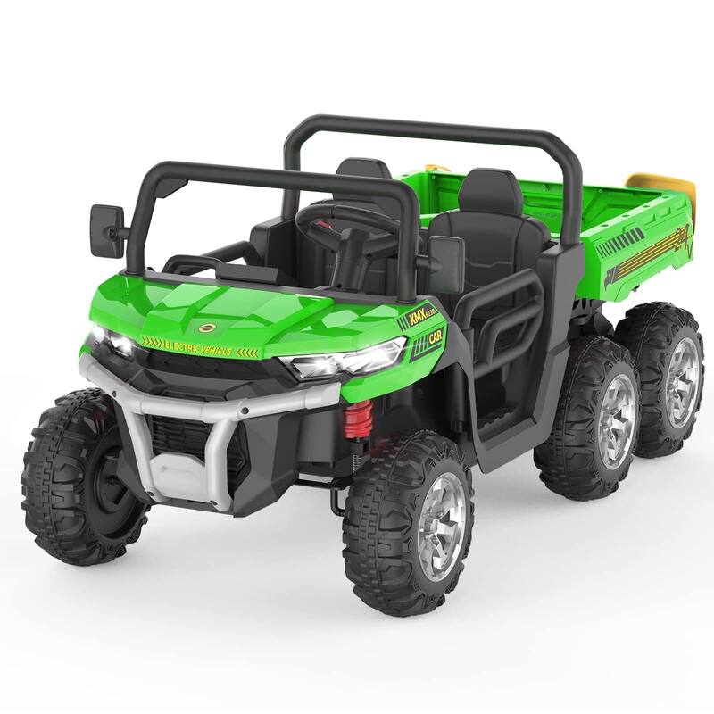 24V Two Seater Ride On Dump Truck with Electric Dump Bed, 6 Wheeler Kids UTV Electric Car with Remote Control - Green