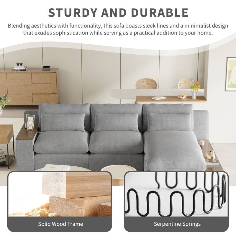 109.8'' L-Shaped 3 Seater Modular Sectional Sofa with 3-Pillow, Removable Back Cushions and 2 Storage Compartments