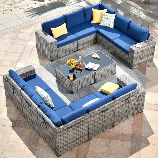 OVIOS Patio Wicker Furniture Wide Arm 12-piece Set with Table - On