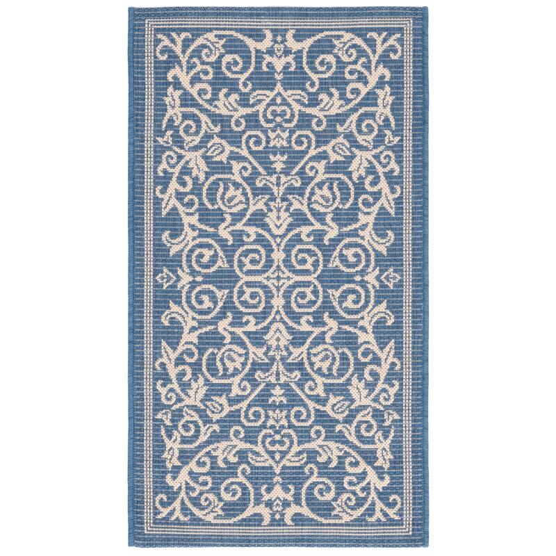 SAFAVIEH Courtyard Miljeta Indoor/ Outdoor Waterproof Patio Backyard Rug - 2' x 3'7" - Blue/Natural