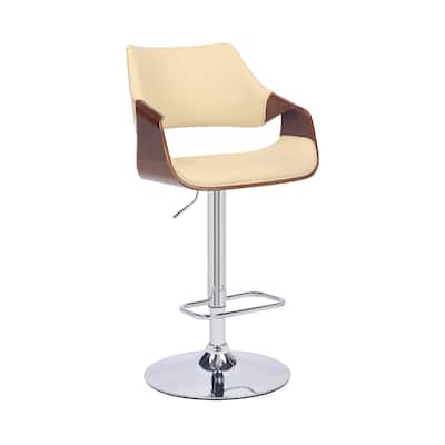 25" Contemporary Swivel Bar Stool in Cream Faux Leather with Arms Chrome Pedestal and Wood Frame - 45”H x 21”W x 21”D