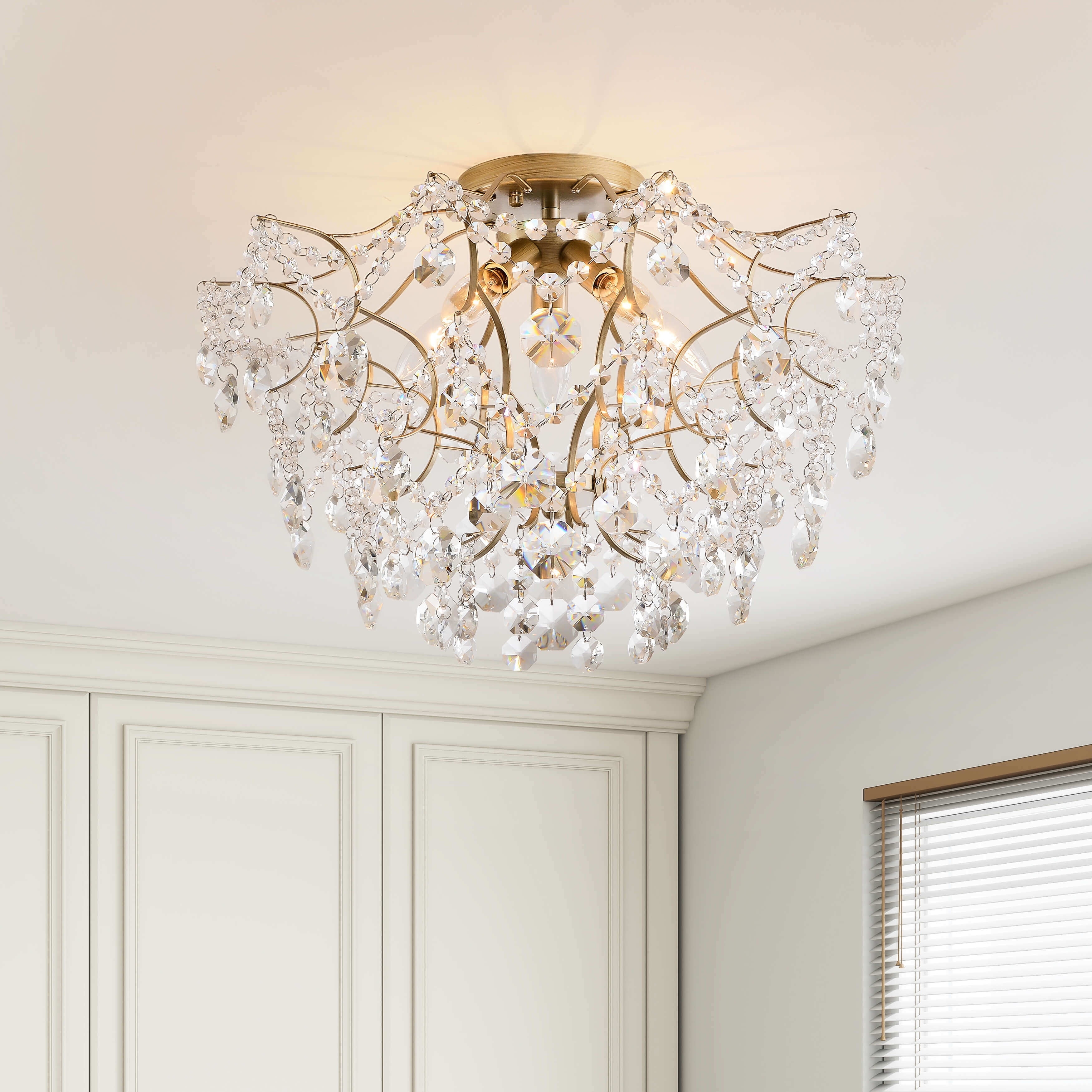 Bess 20 in. Dia 5 Light Brushed Silver ish Champagne Crystal Larger Flush Mount