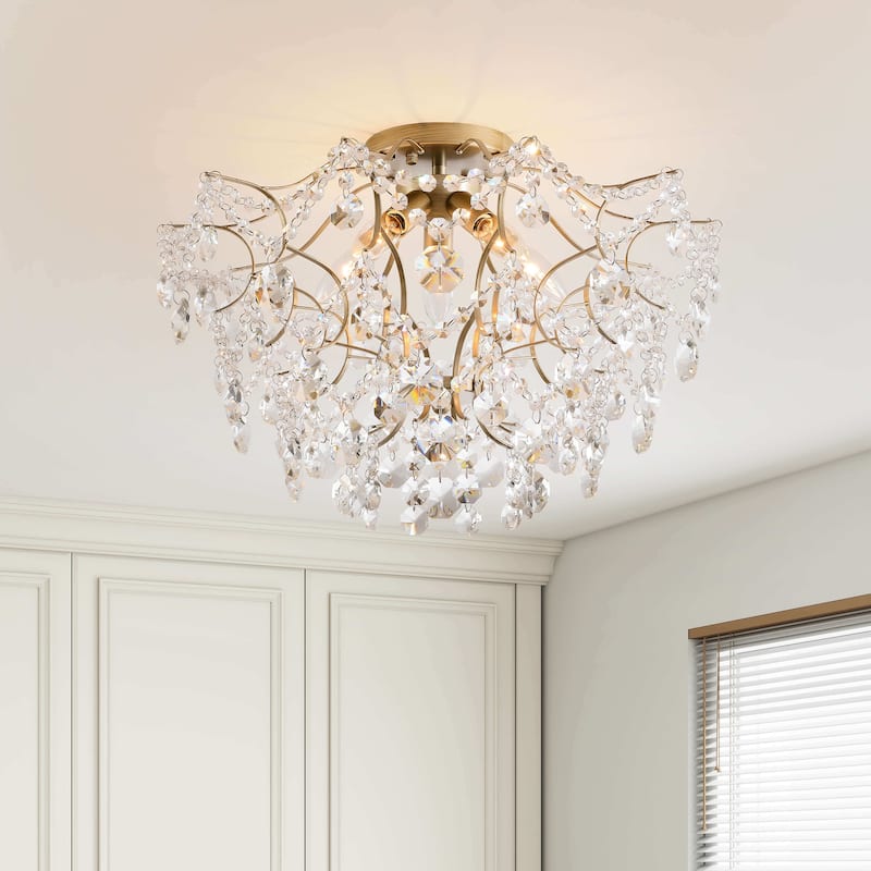 Dalia Brushed Silver-ish Champagne 5-Light Larger Crystal Flush Mount - 20 inches in diameter x 14 inches in height