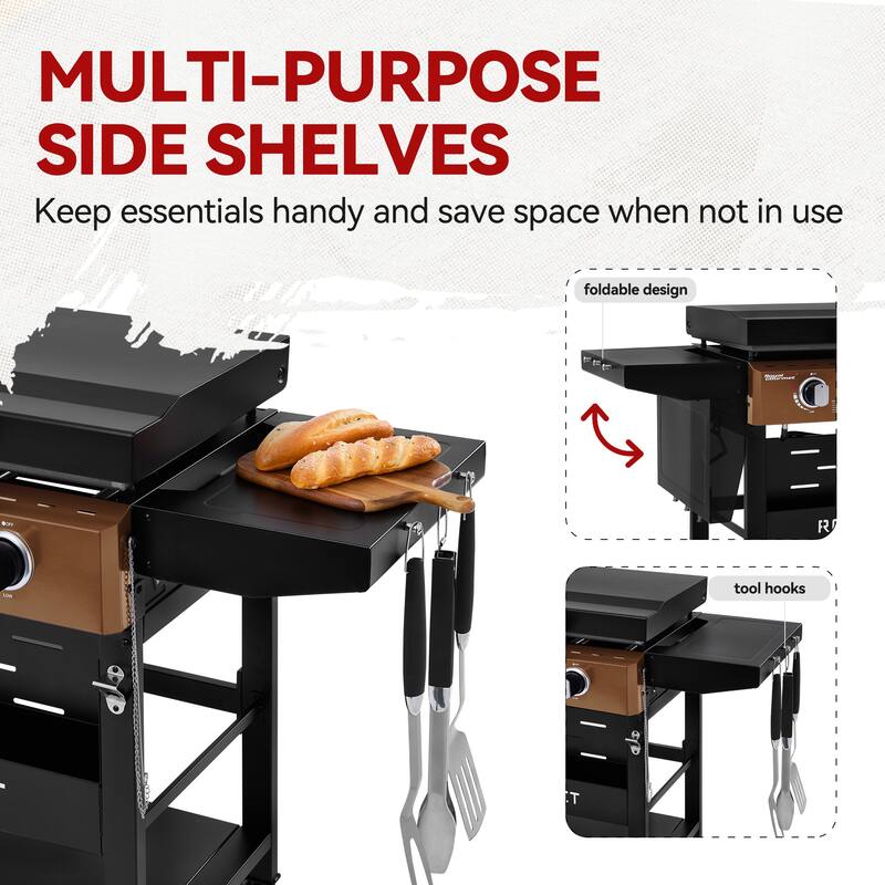 Royal Gourmet 4-Burner Gas Griddle with Hood and Side Shelves