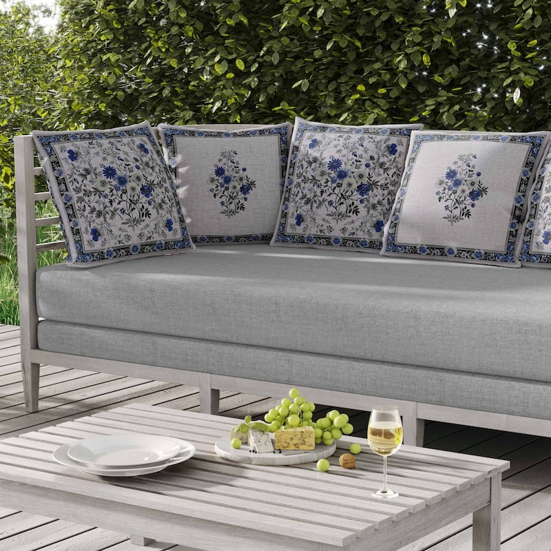 Garden Glory Indoor/Outdoor Reversible Throw Pillow Blue and Gray