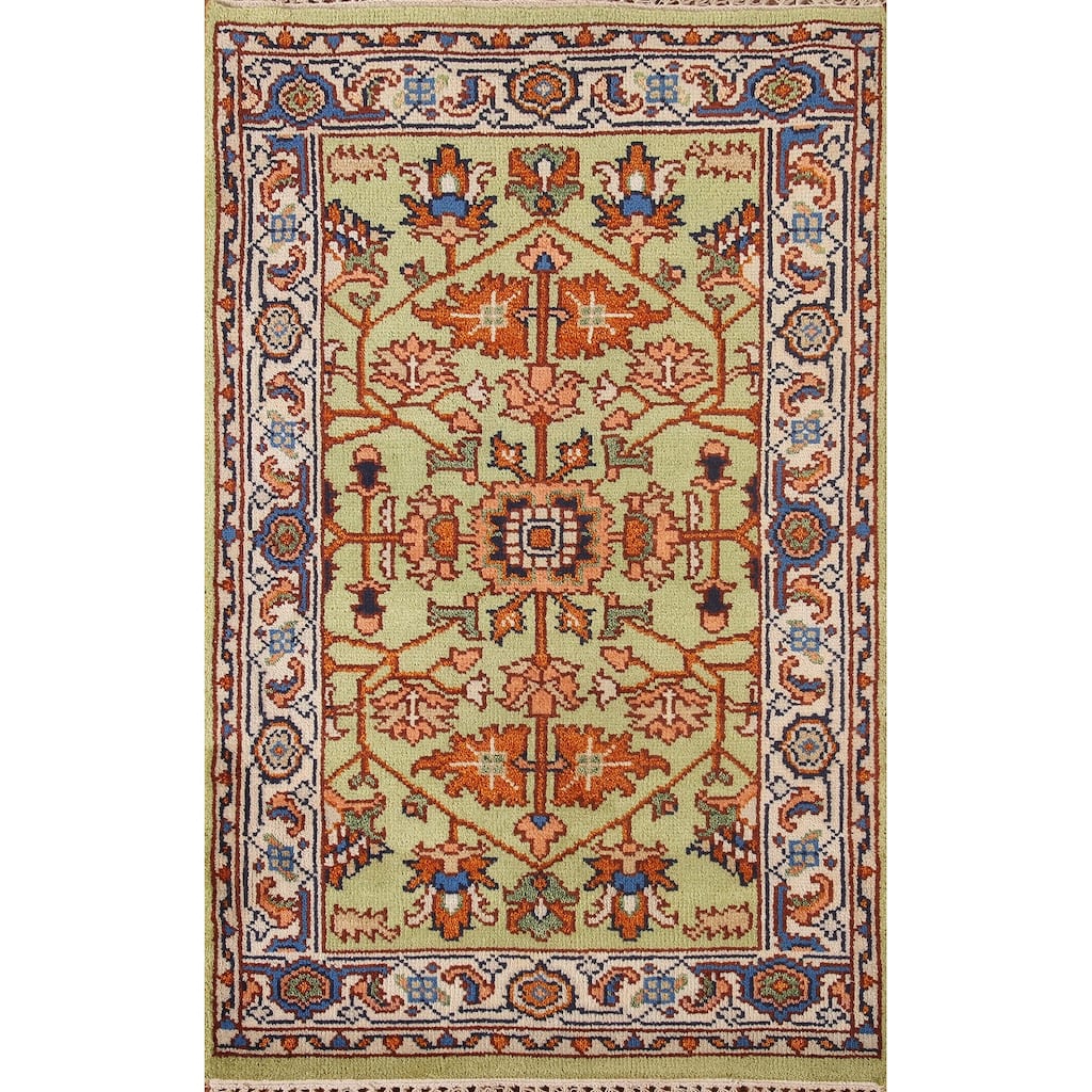 Light Green Oushak Accent Rug Hand-Knotted Wool Carpet - 2'11"x 4'11"