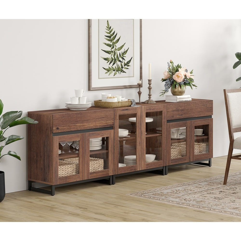 WAMPAT 3 in 1 Modern Sideboard with Adjustable Shelves and 2 Drawers, Coffee Bar Cabinet for Living Room, Kitchen