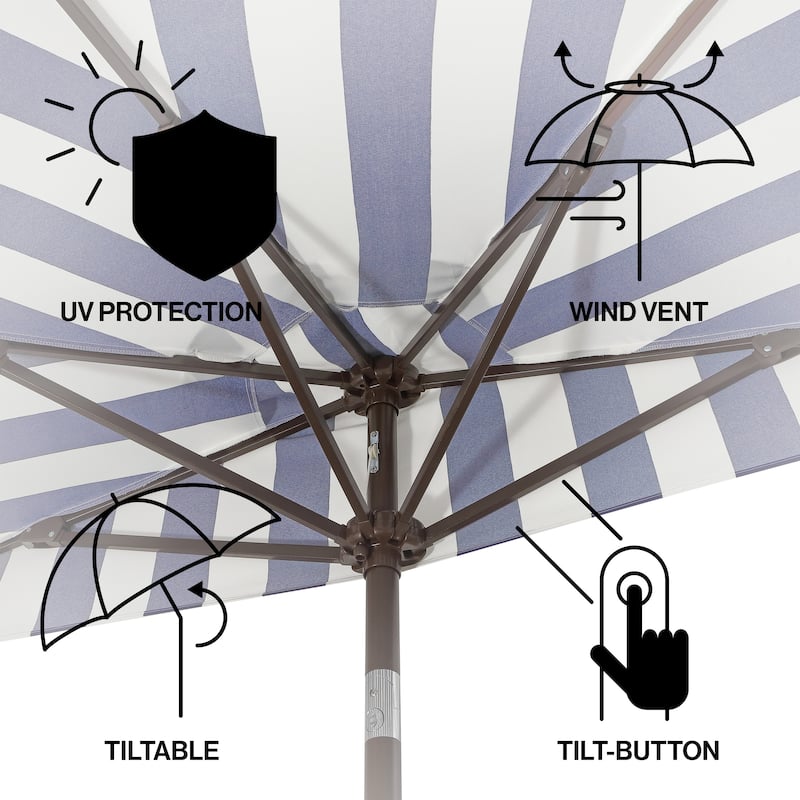 9ft Half Market Umbrella, Scalloped, Crank, Tilt, UV, by JONATHAN Y
