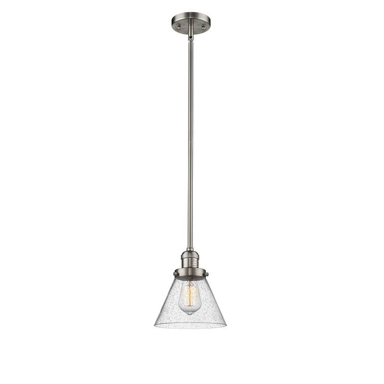 Innovations Lighting Large Cone Single Light 8" Wide Mini Pendant with - Brushed Satin Nickel / Seedy