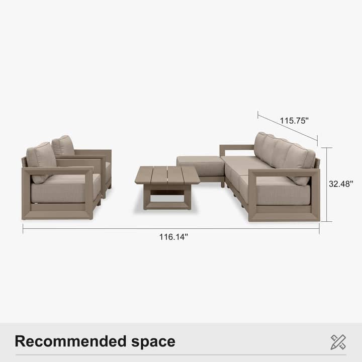 PURPLE LEAF Caesar Khaki Outdoor Couch with 9.6" Thick Cushion and Table for Yard Porch Deck Outdoor Patio Conversation Sets