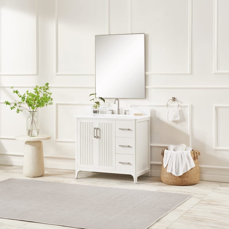 36" Solid Wood Bathroom Vanity with USB Charging Storage