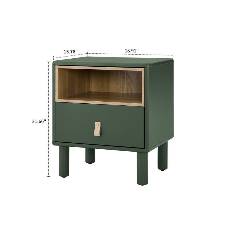 Modern Stylish Freestanding Nightstand with Leather Handle