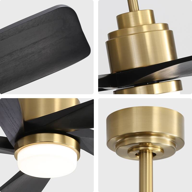 52 Inch Ceiling Fan With Dimmable LED Light 5 Solid Wood Blades Smart Remote Control Reversible DC Motor Ceiling Fan
