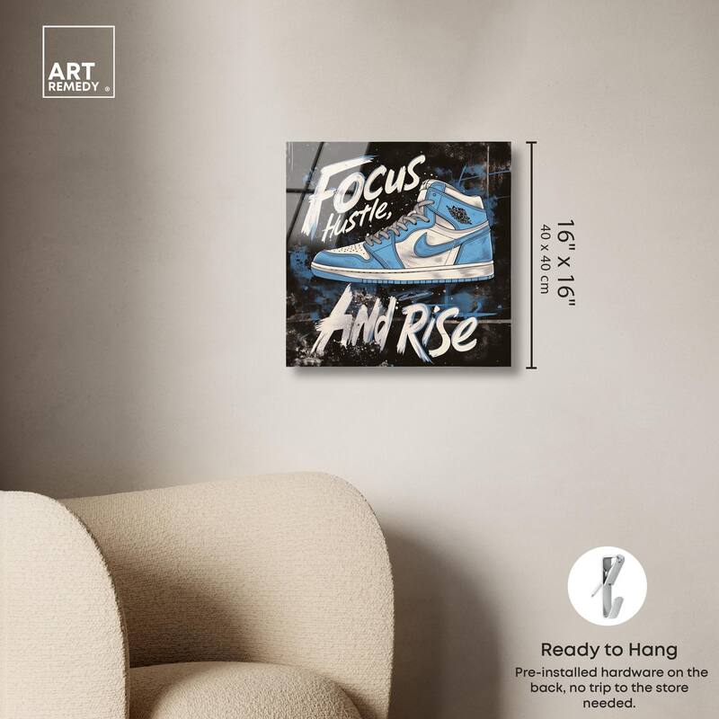 Hustle and Rise Sneaker Acrylic by Art Remedy, Ready to Hang