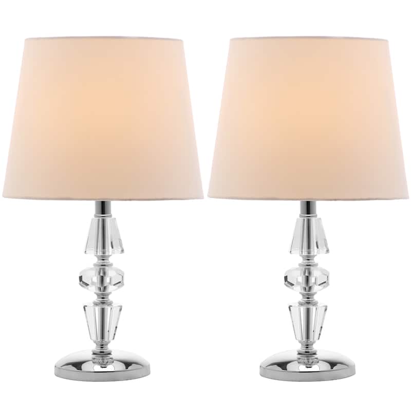 SAFAVIEH Lighting 15-inch Crescendo White Shade Tiered Crystal Table Lamp (Set of 2) - 9"W x 9"D x 16"H