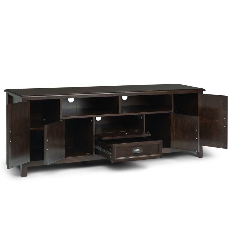 WYNDENHALL Portland SOLID WOOD 72 inch Wide Transitional TV Media Stand For TVs up to 80 inches - 72 inch Wide