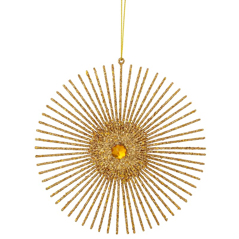 Glittered Round Sunburst Christmas Ornament - 6" - Gold