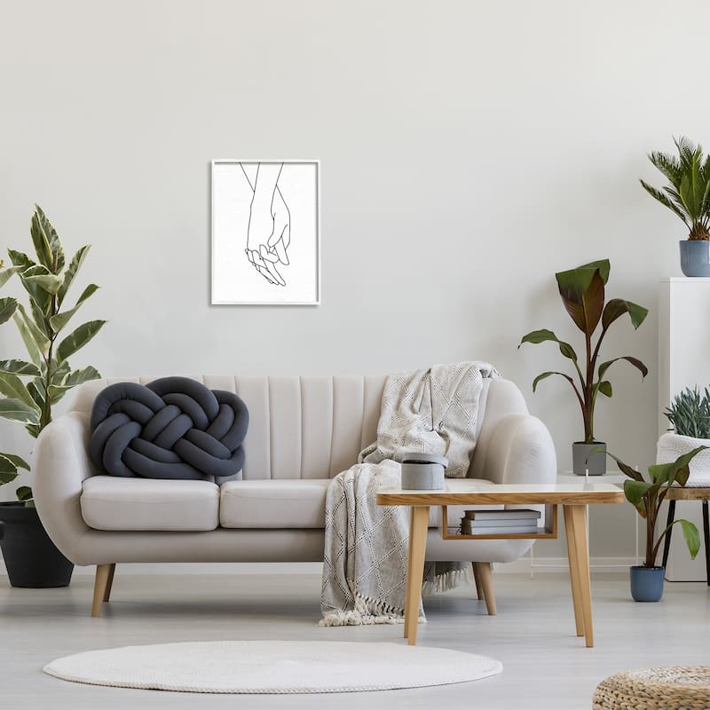 Stupell Romantic Holding Hands Outline Drawing Loving Couple Framed Wall Art, Design by Lettered and Lined - White