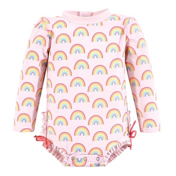 slide 1 of 1, Hudson Baby Girls Rashguard Baby Swimsuit, Classic Rainbow 3-6 Months - Classic Rainbow Baby