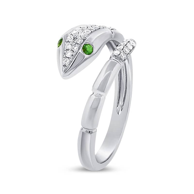 Joelle Collection Diamond Green Tsavorite Snake Wrap Around Ring 14k Gold Size 6.5