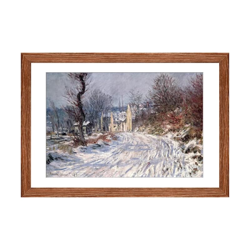 iCanvas "The Road to Giverny, Winter, 1885" by Claude Monet - Walnut - 16x24x1